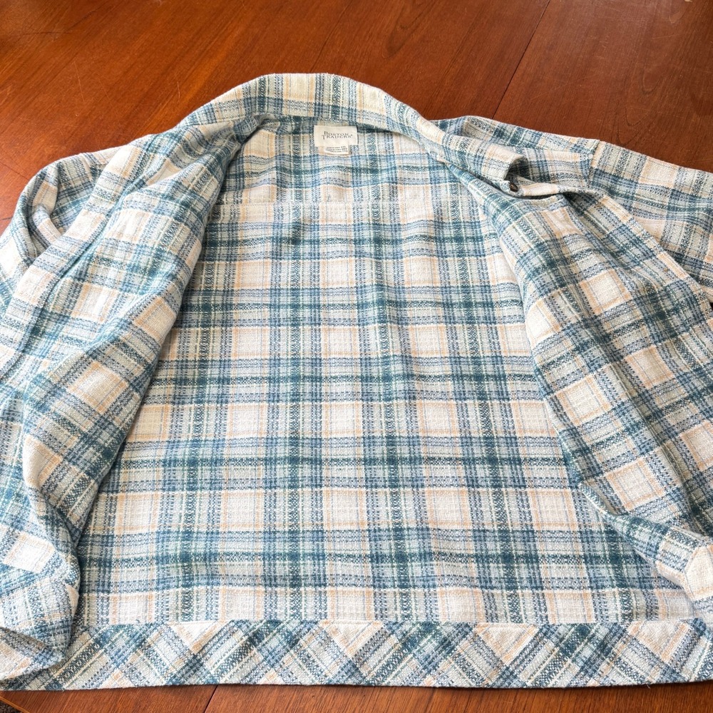Boston Traders Plaid Button Down Shirt Jacket Blue Tan XXL Coastal Grandma